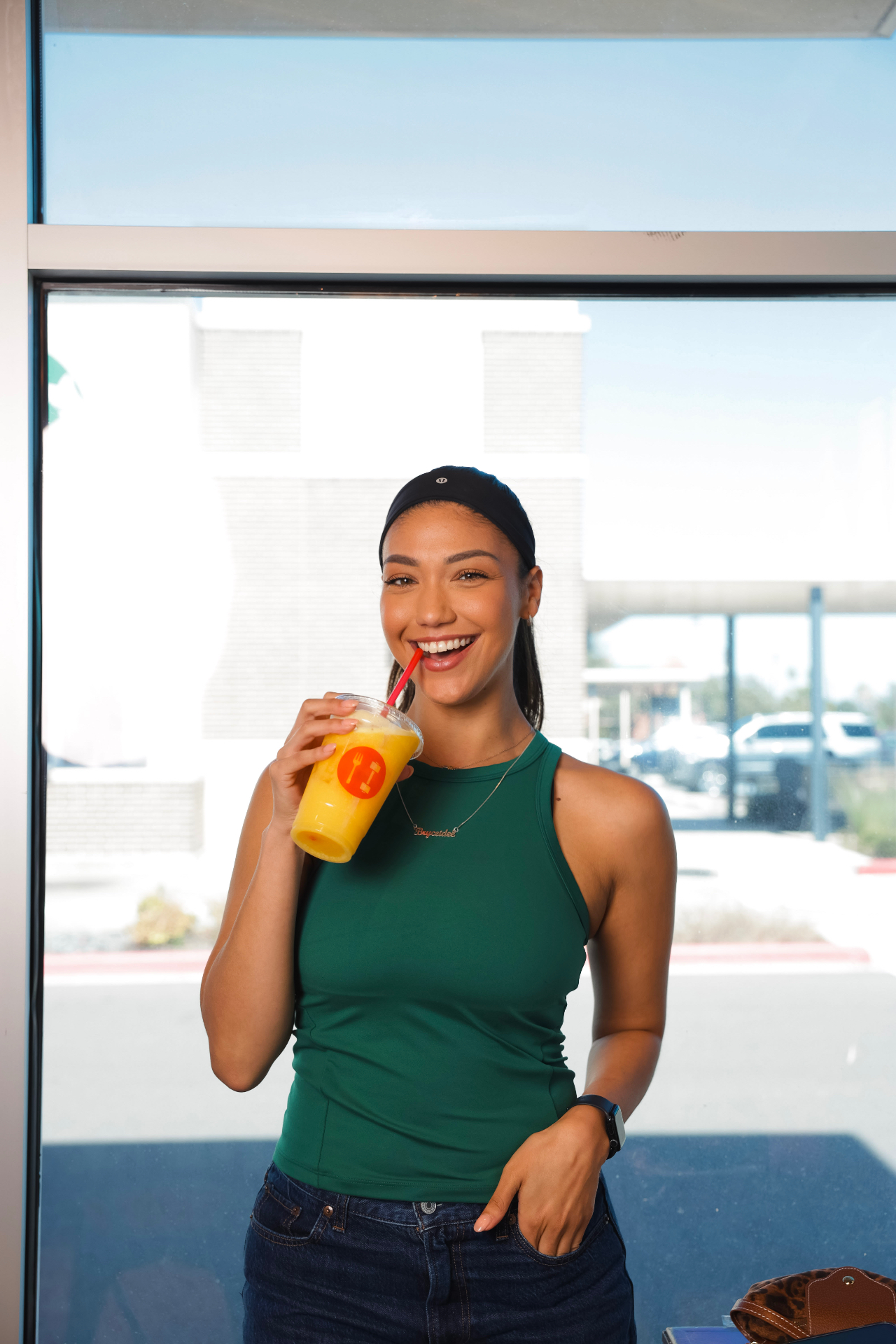 Customer enjoying a Fork to Fit smoothie