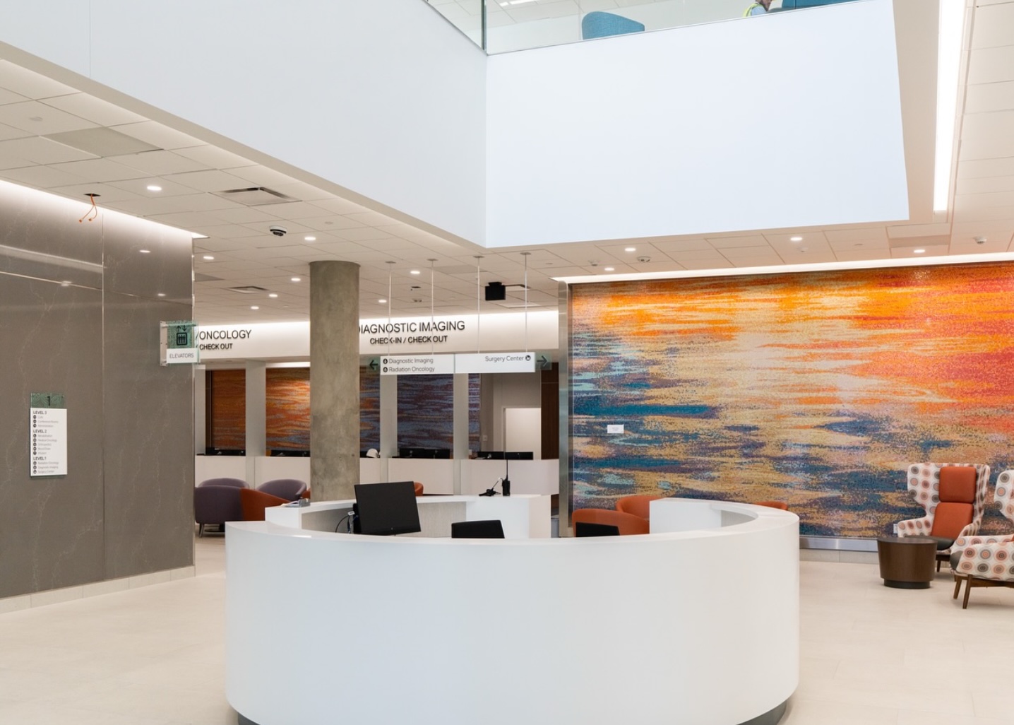 UT Health RGV Cancer & Surgery Center lobby with diagnostic imaging and oncology departments